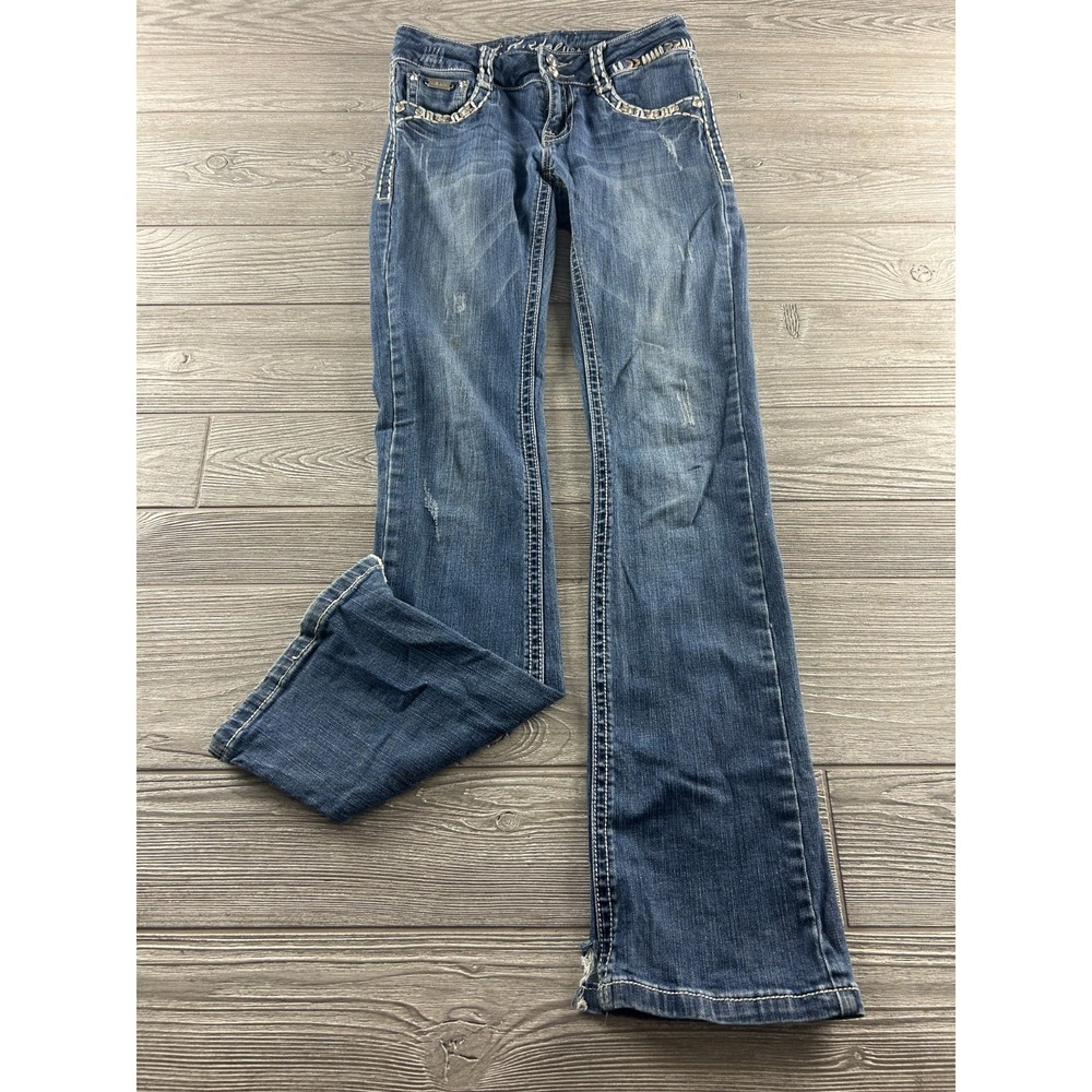 L.A. Idol Women's Bootcut Jeans 5 Dark Wash Low Rise Rhinestones Pockets